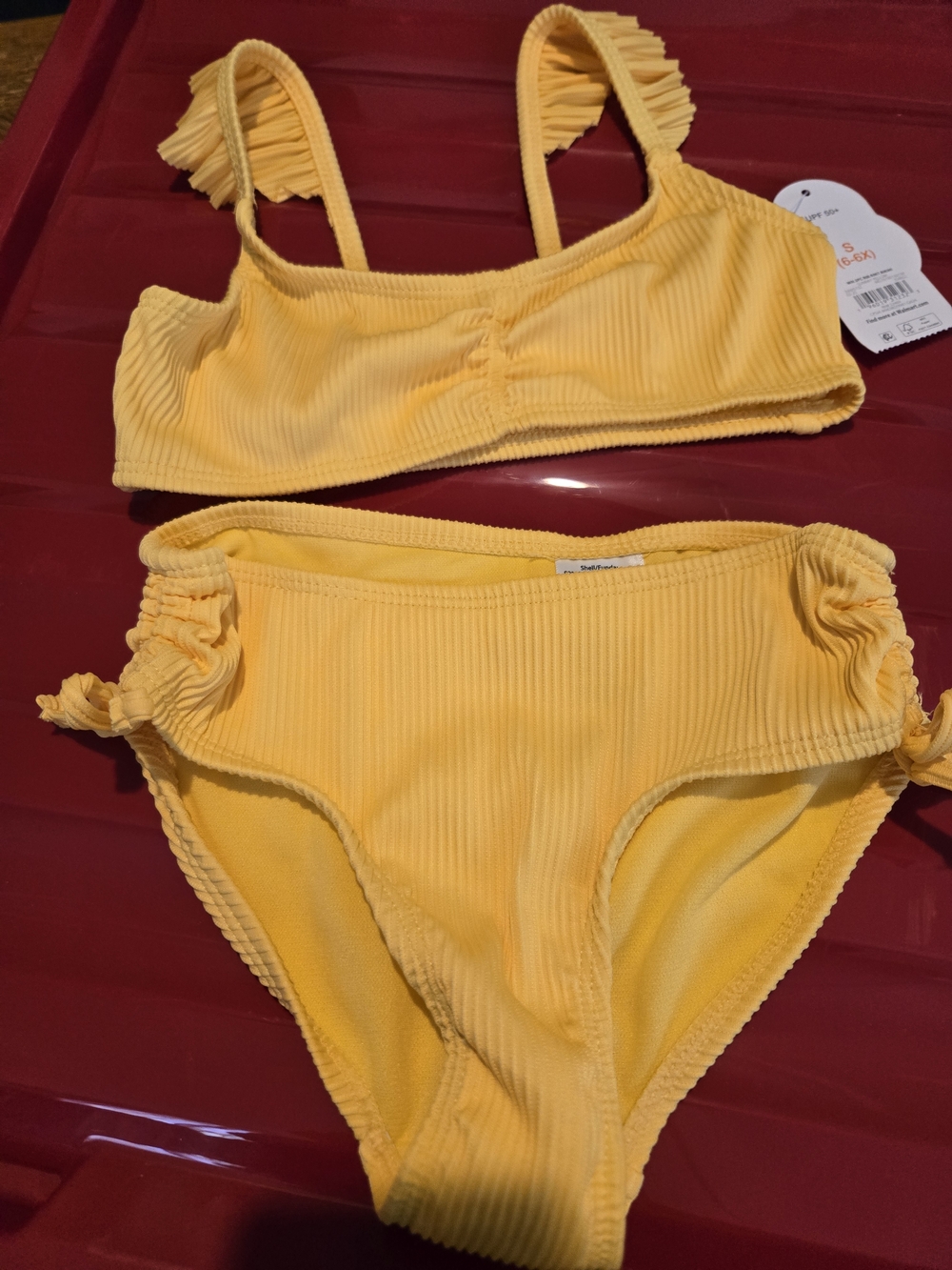 Girls Yellow Ribbed Two-Piece Bikini Set